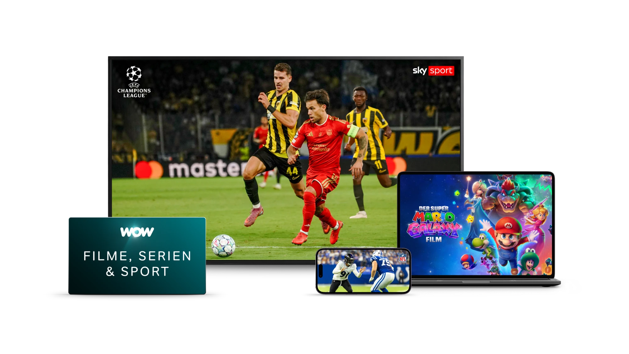 WOW Filme, Serien & Sport auf Fernseher, Laptop und Smartphone: Champions League, NFL und der Super Mario Galaxy Film